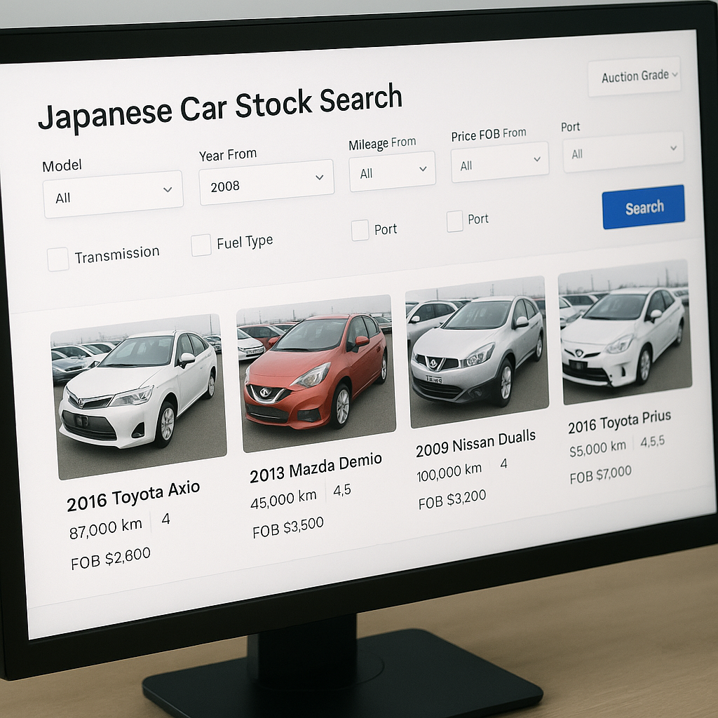 how to search Japanese car stock online